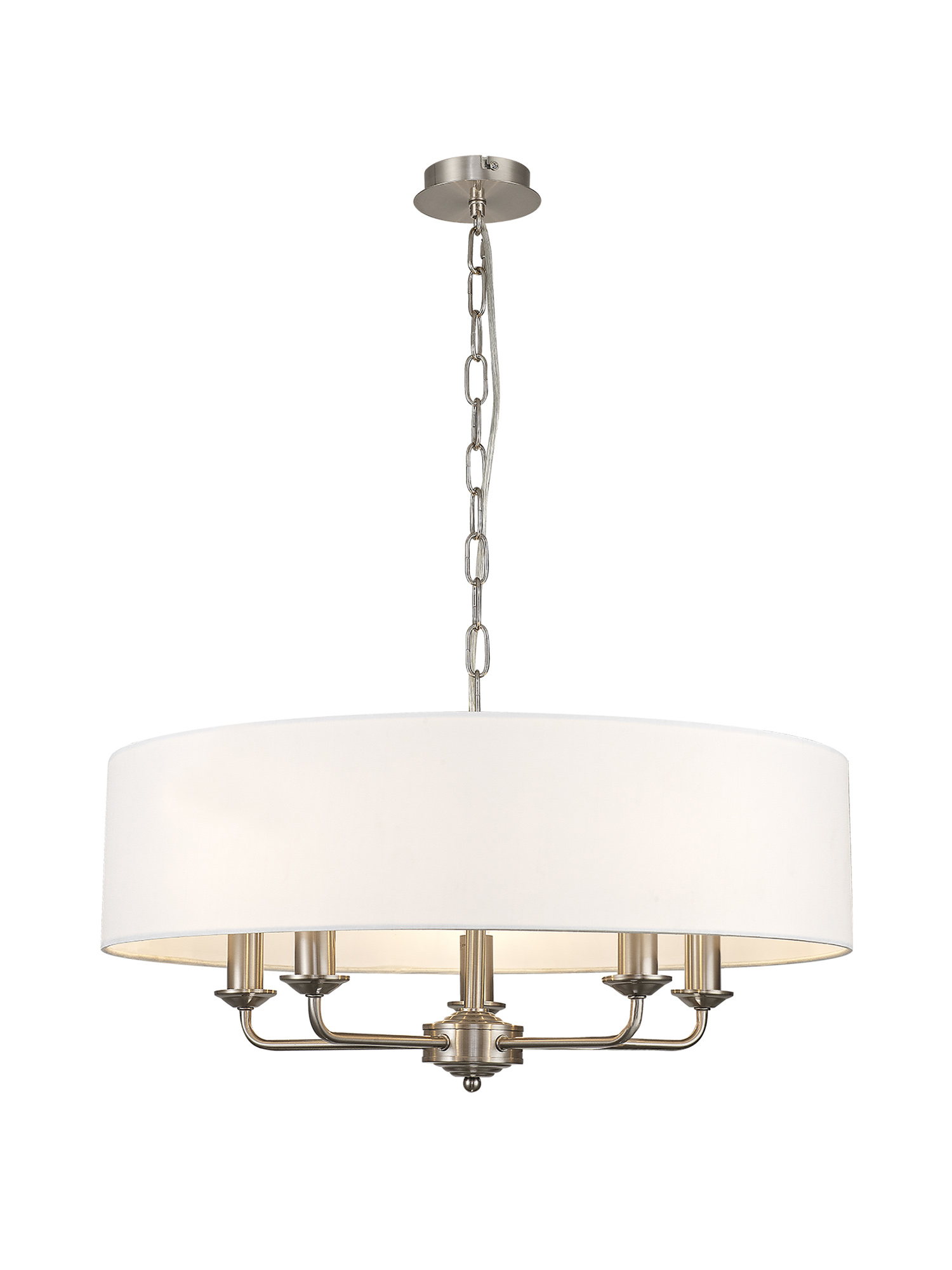 DK0054  Banyan 60cm 5 Light Pendant Satin Nickel, White